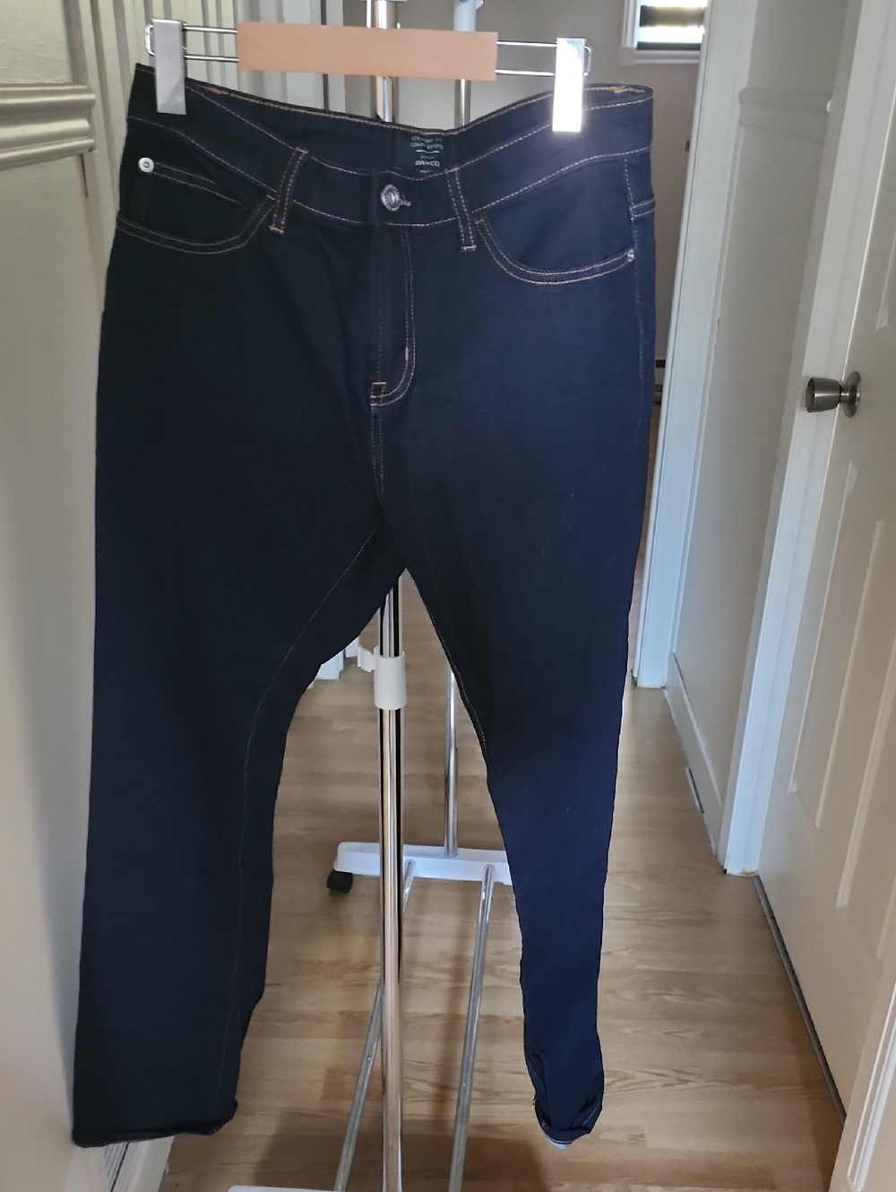 RW&CO. Dark Indigo Straight Fit Jeans with Tan Stitching